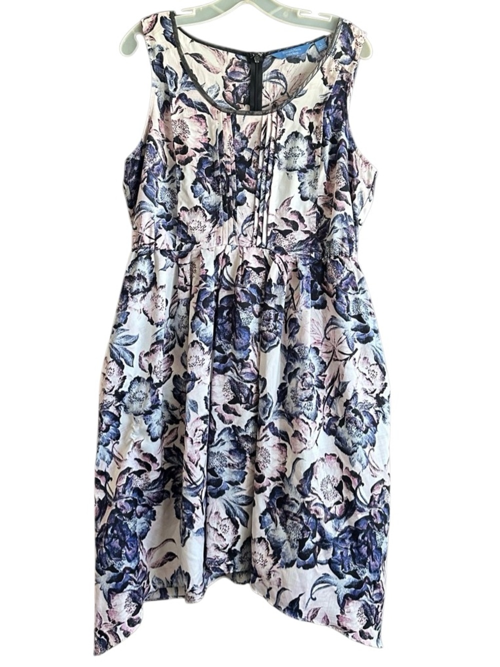 Simply Vera Wang Floral Sleeveless A-Line Dress in Blue and Cream. Size L